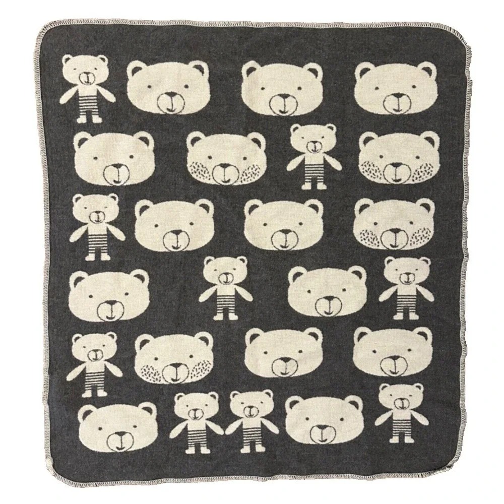 David Fussenegger Baby Blanket‎ Bears Grey Cream Reversible Austria 26x26